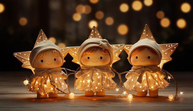 Kerstmis crèche met kleine engelen en kaarsen
