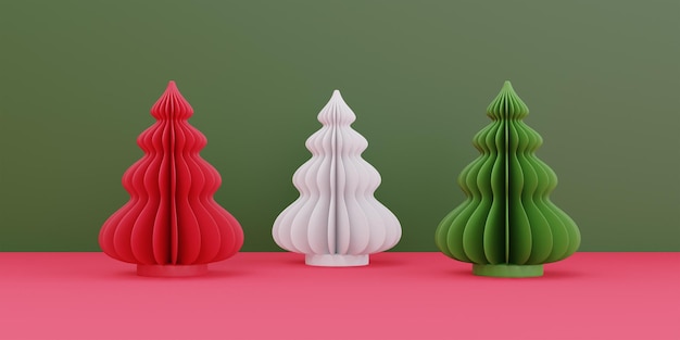 Kerstmis en Nieuwjaar achtergrond met Xmas dennenboom decoratie voor kerst product display met kopie ruimte 3D-rendering