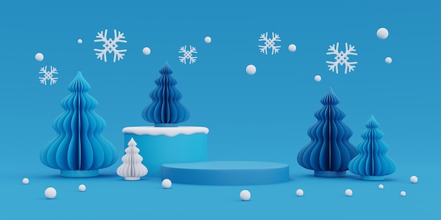 Kerstmis en Nieuwjaar achtergrond met Xmas dennenboom decoratie voor kerst product display met kopie ruimte 3D-rendering