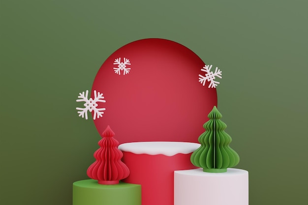 Kerstmis en Nieuwjaar achtergrond met Xmas dennenboom decoratie voor kerst product display met kopie ruimte 3D-rendering