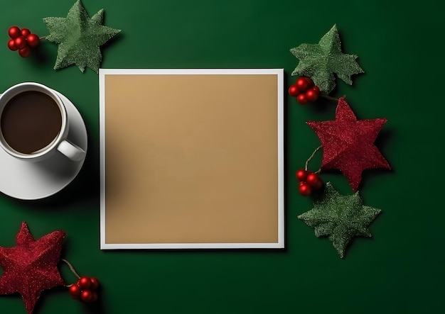 Kerstmis en Nieuwjaar decoraties en elementen lay-out platte lay sjabloon Vrije kopie ruimte frame