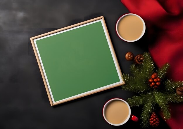 Kerstmis en Nieuwjaar decoraties en elementen lay-out platte lay sjabloon Vrije kopie ruimte frame