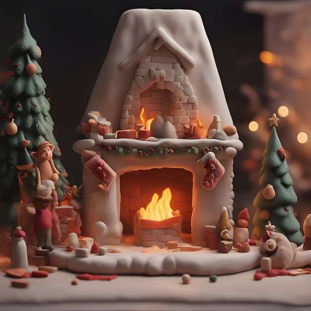 Kerstmis en Nieuwjaar vakantie achtergrond met peperkoek huis kerstboom kaarsen speelgoed
