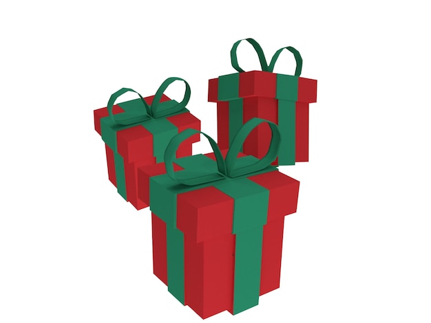 Kerstmis en nieuwjaarsdag, groep van drie open rode geschenkdoos kopieer ruimte witte achtergrond 3d render