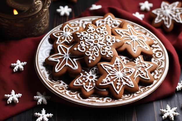 Foto kerstmis gemberbroodkoekjes een bord vers gebakken gemberbroedkoekjes voor de feestdagen
