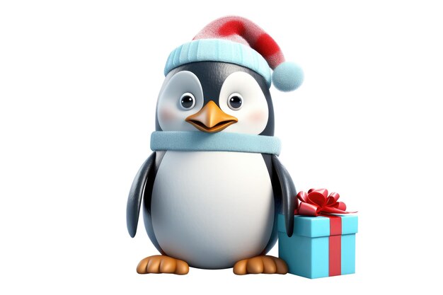 Kerstmis Leuke kleine pinguïn op een witte achtergrond Generatieve AI
