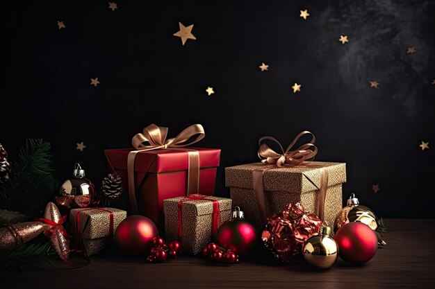 Foto kerstmis met geschenken en decoraties generatieve ai