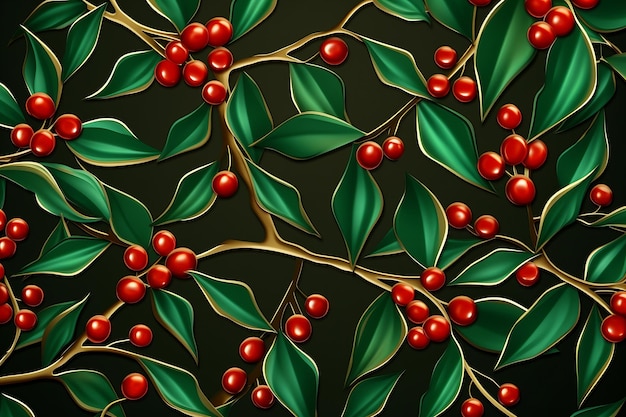 Kerstmis mistletoe patroon in groene rode en gouden kleuren feestelijk