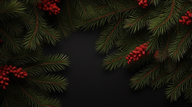 Kerstmis Nieuwjaar Wintergrens met realistische takken van kerstboom Generatieve Ai