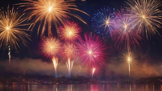 Kerstmis, nieuwjaarsfeest, onduidelijke achtergrond, vuurwerk niet in focus.