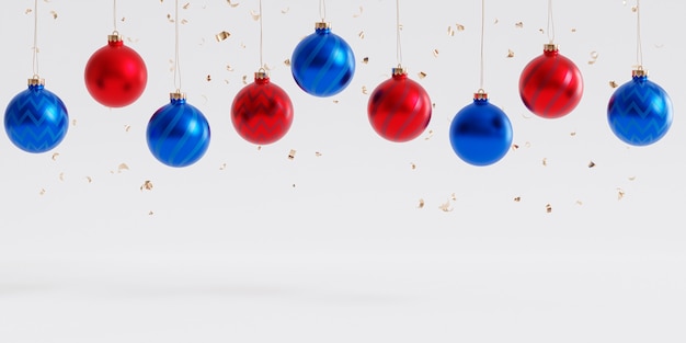 Kerstmis of nieuwjaar vakantie achtergrond, rode en blauwe kerstballen, 3d render