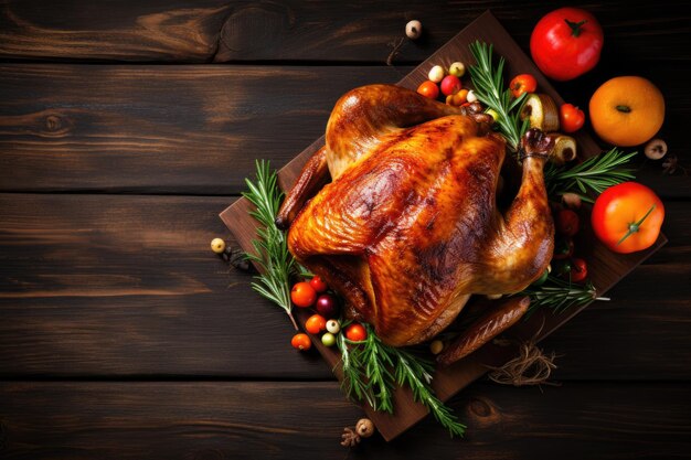 Kerstmis of Thanksgiving kalkoen op een rustieke houten tafel