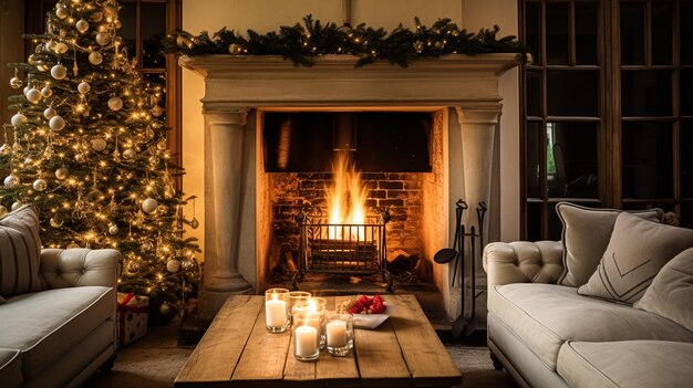 Kerstmis op het landhuis Engelse landelijke decoratie en interieur