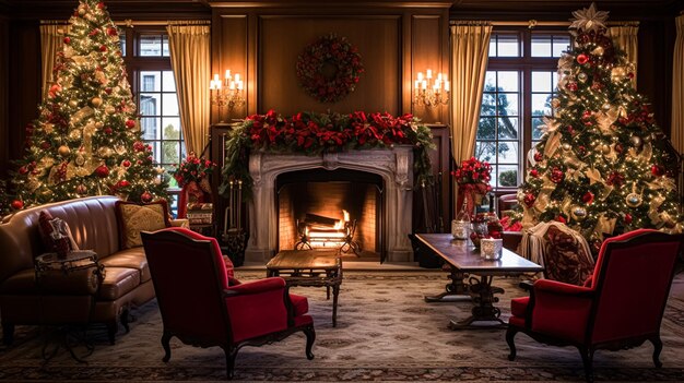 Kerstmis op het landhuis Engelse landelijke decoratie en interieur