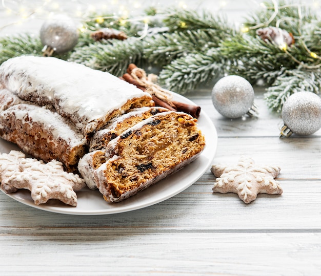 Kerstmis stollen op houten