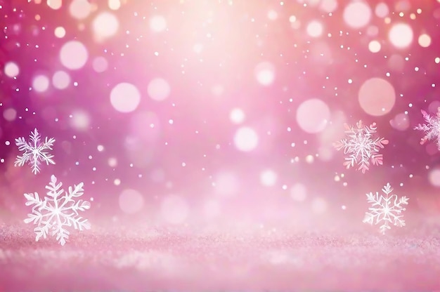 Kerstmis wazige achtergrond complex ontfocust vallende sneeuwvlokken in roze kleuren bokeh effect