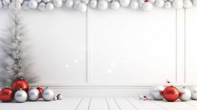 Kerstmis witte achtergrond met kerstballen en decoratie eenvoudig ontwerp