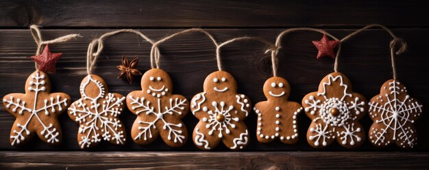 Kerstmis zelfgemaakte peperkoekjes op hout kerst achtergrond Kopieerruimte Generatieve ai