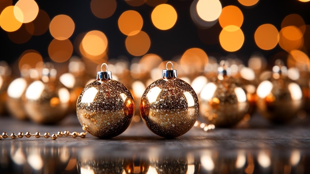 Kerstmisachtergrond met gouden ballen en sterrenglanzende gouden ballen