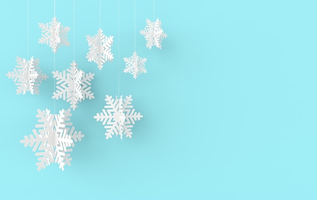 Kerstmisachtergrond met witte papieren sneeuwvlokken Winterdecoratie Kerstmis en nieuwjaarspapierkunst
