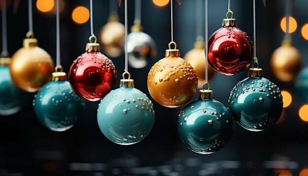 Kerstornament hangt aan een boom en gloeit met levendige kleuren gegenereerd door kunstmatige intelligentie