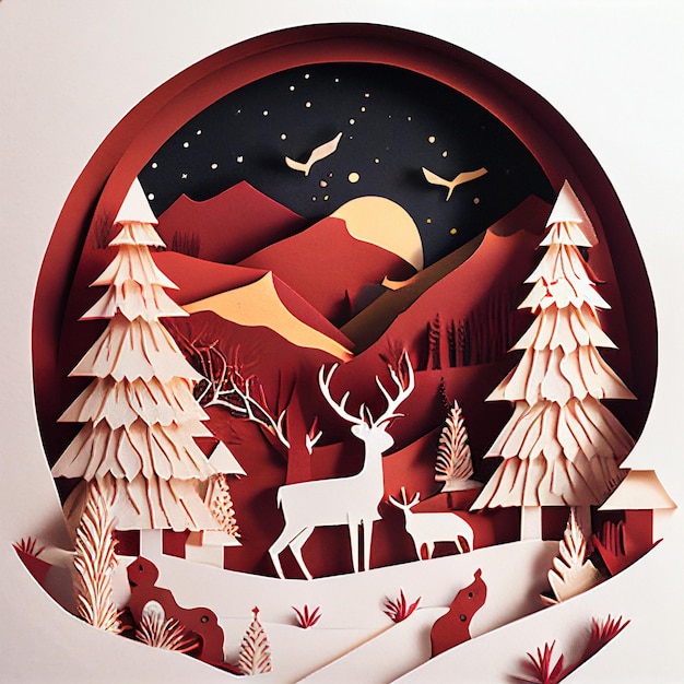 Kerstpapier decoratie winterlandschap showscape