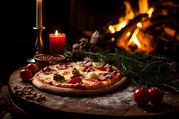 Kerstpizza met rode en groene toppings