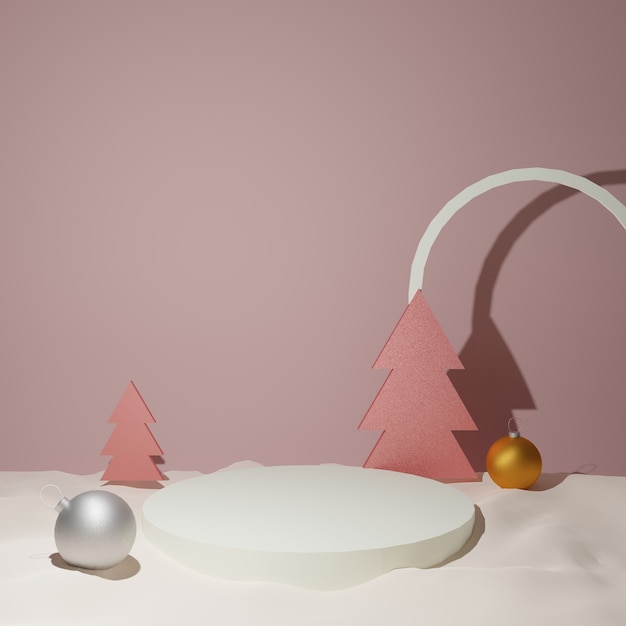 Foto kerstpodium, kerstboombord en bal