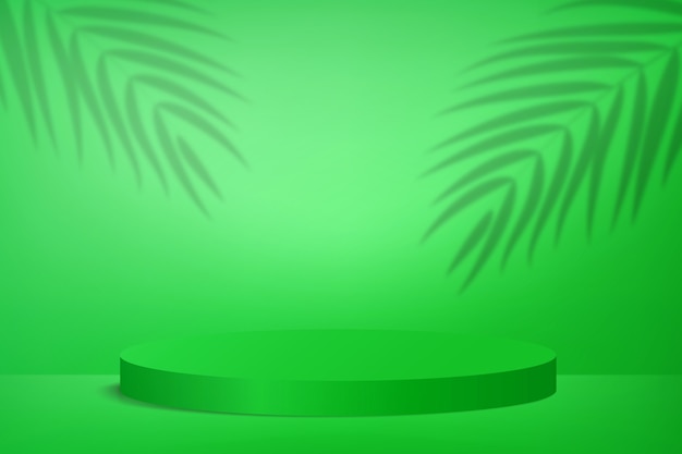 Kerstpodiumplank of leeg voetstukdisplay op levendige groene achtergrond met minimale stijl