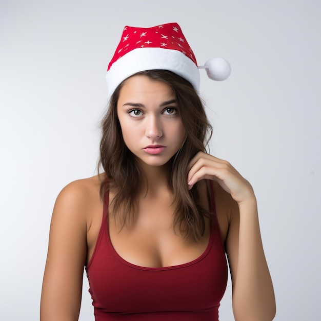 Kerstportret van een vrouwelijk model met een gezichtsuitdrukking