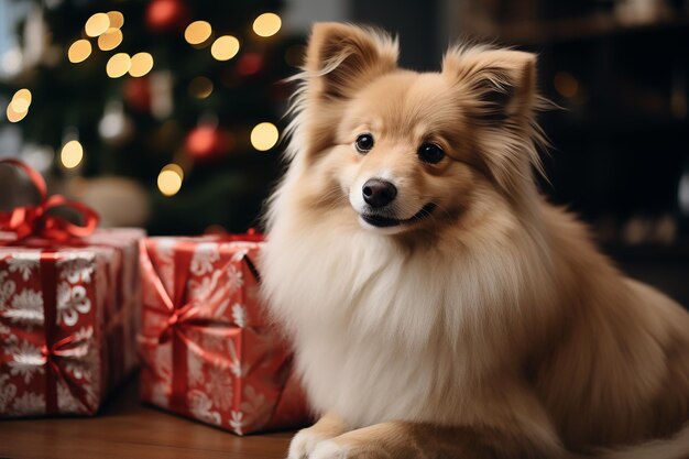 Kerstportretten voor huisdieren Leuke achtergronden