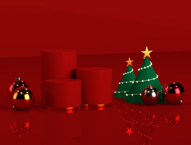 Kerstproductpodium met een rode basis voor reclame of promoties 3d Photo Premium