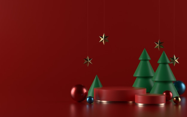 Kerstproductpodium of voetstuk voor banner of promo. 3D Illustratie