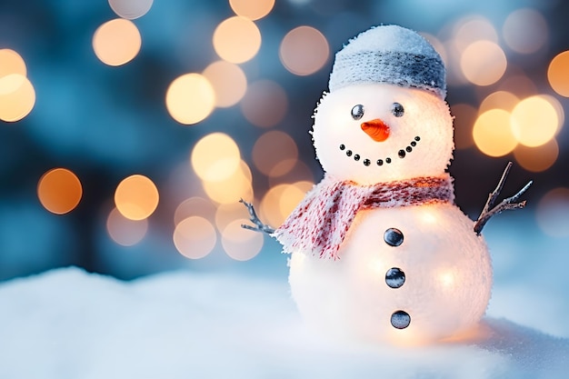 Kerstsneeuwman met wortelneusmuts en sjaal, een charmante verschijning in het feestelijke tafereel