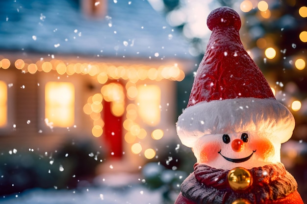 Kerstsneeuwman met wortelneusmuts en sjaal, een charmante verschijning in het feestelijke tafereel