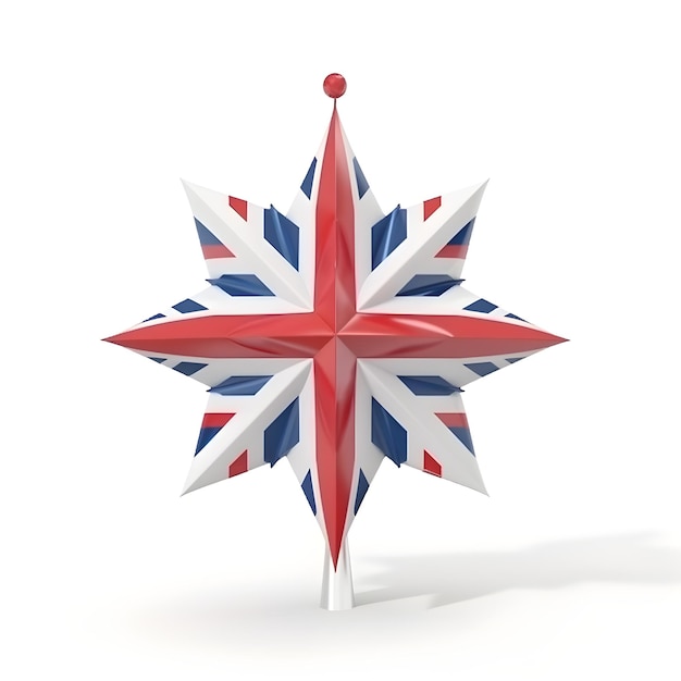 Kerstster speelgoed in de kleuren van de vlag van Groot-Brittannië geïsoleerd op een witte achtergrond