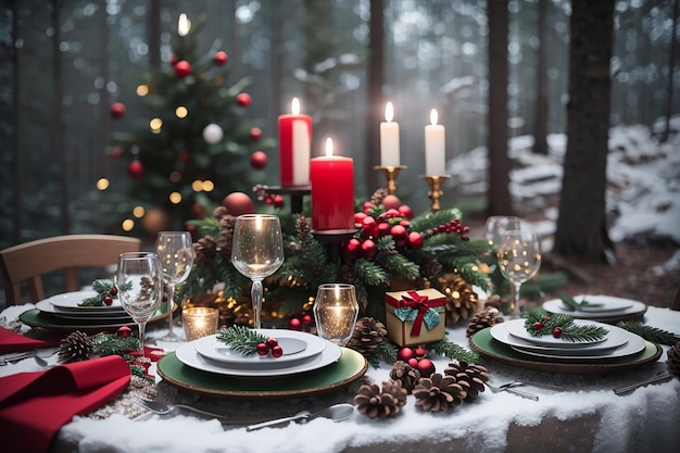 Kersttafel in het bos.