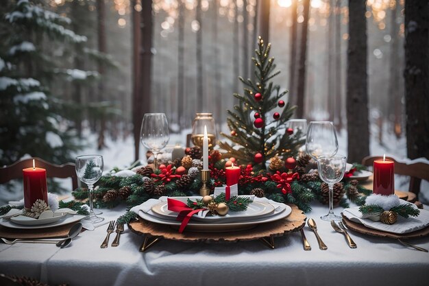 Kersttafel in het bos.