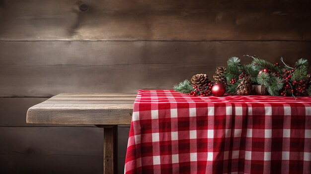 Kersttafelkleed over rustieke tafel Bekroond