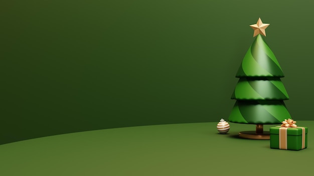 Kersttafereel met dennenboom geschenkdoos en ornament