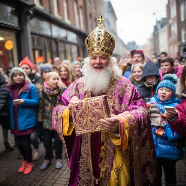 Foto kersttafereel van de kerstman en kleine jongen