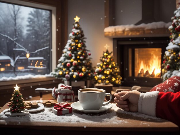 kersttijd en beker op tafel plaats