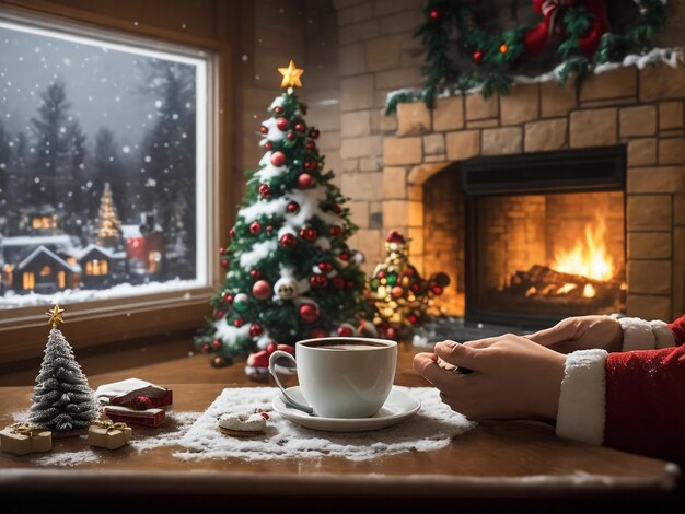 kersttijd en beker op tafel plaats