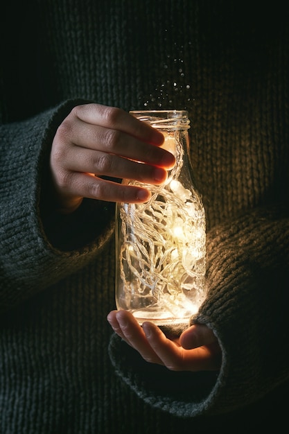 Kerstverlichting in pot