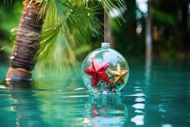 Kerstversiering in het water.