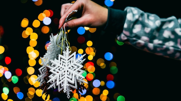 Foto kerstversiering kleurrijke kerstverlichting achtergrond