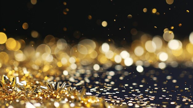 Kerstversiering met gouden glitter confetti en glinsterende Generative Ai