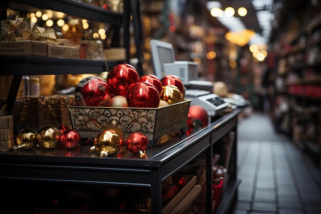 Kerstversieringen in winkels bij de kerstboom