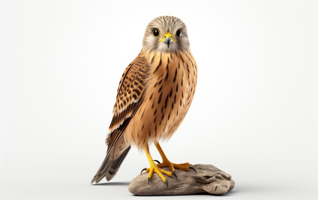 Kestrel Bird Standing on Stone Isolated on White Background