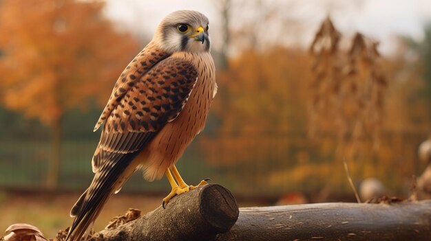 Kestrel falco tinnunculus in autumn forest